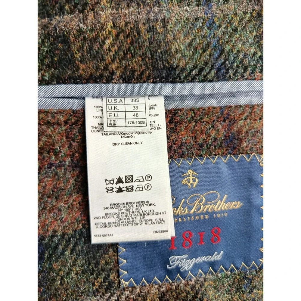 Brooks Brothers Fitzgerald Tweed Blazer Mens 38 S Plaid Wool Elbow Patches
